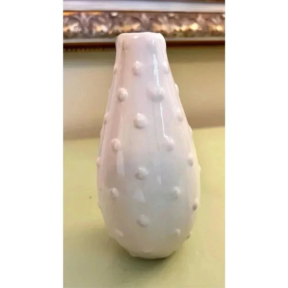 Bud Vase Matte cream White Art Pottery Gourd Pear Shape MCM Raised Dots Numbered